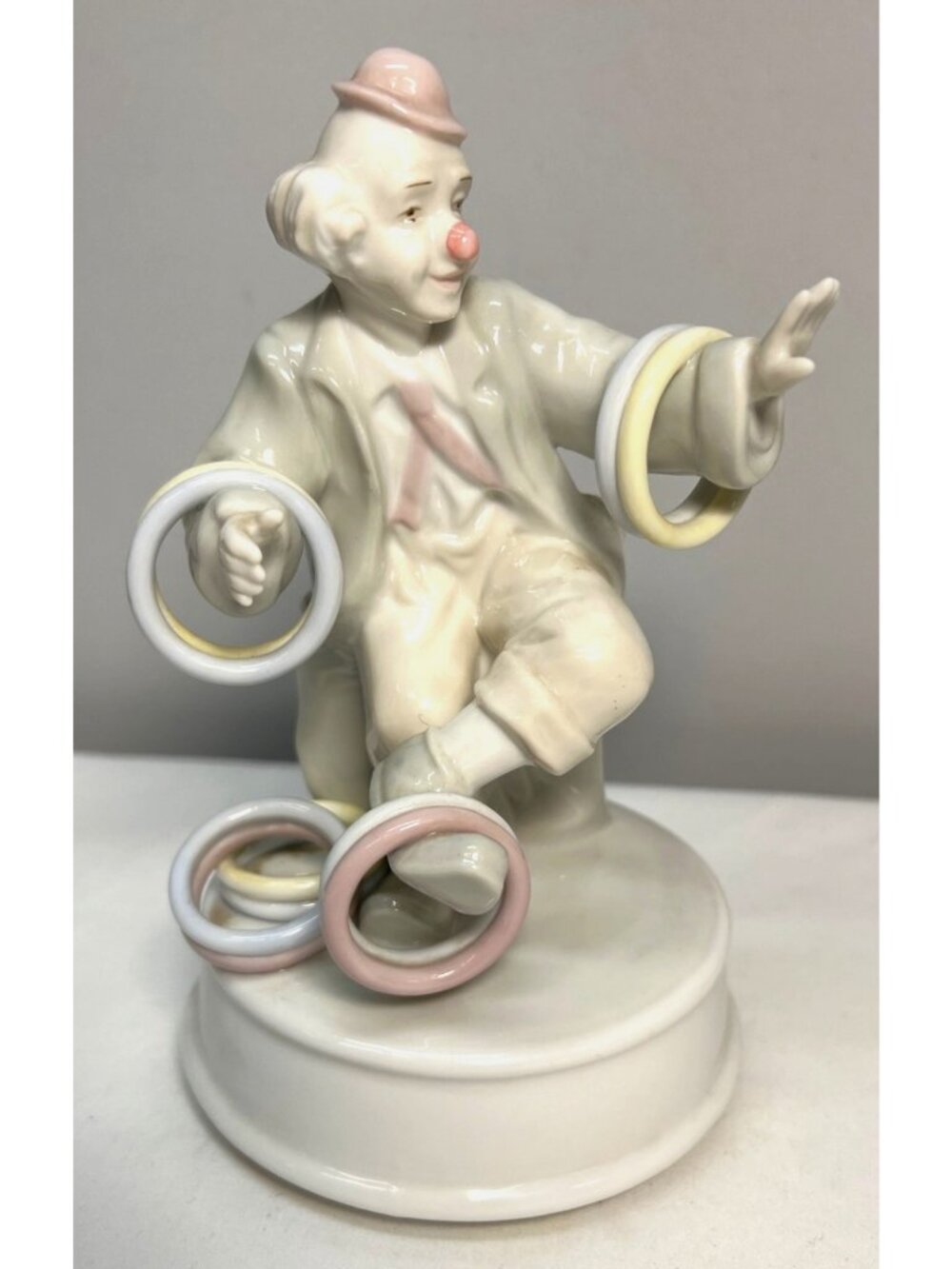 Vintage Arnart Clown Figurine With Pastel Rings Porcelain Collectible 1980s Musi